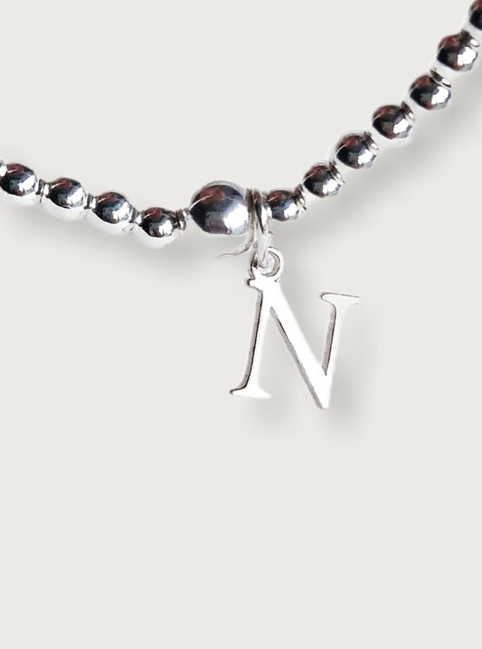 Silver Bobble Bracelet - Silver Initial