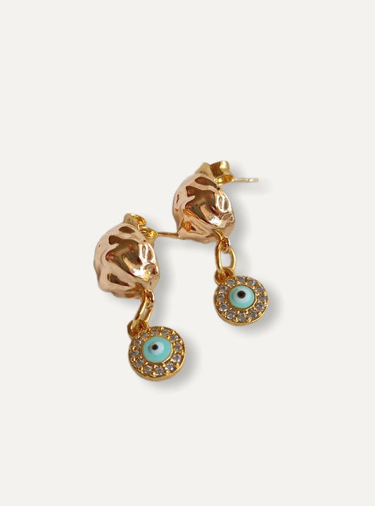 Gold & Blue Crystal Eye Earrings