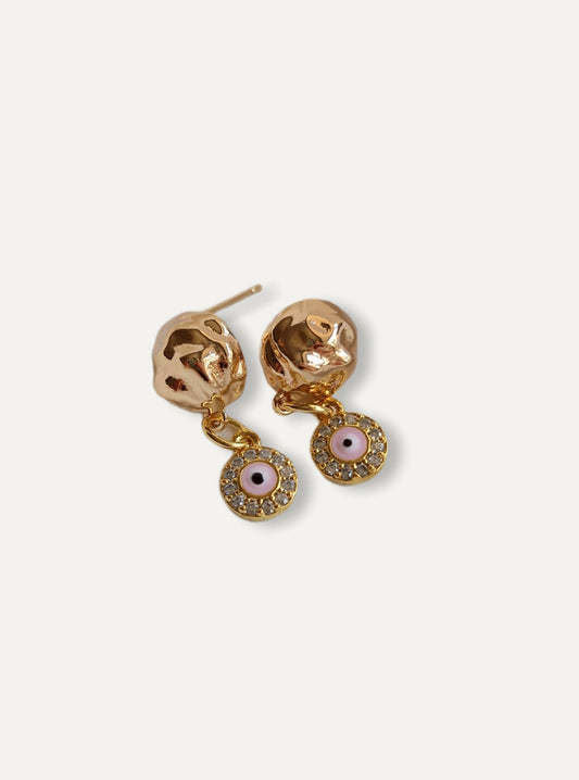 Gold & Pink Crystal Eye Earrings