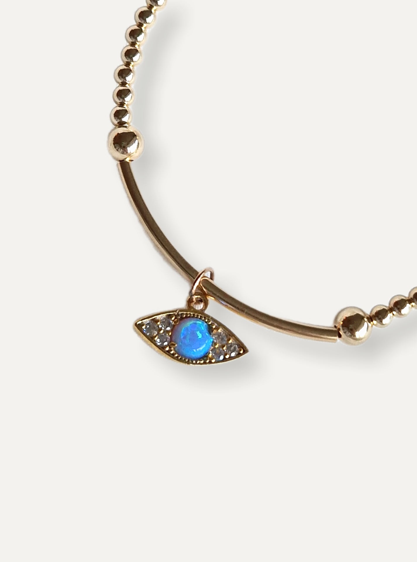 Gold Bobble Bar Bracelet - Blue Opal Eye