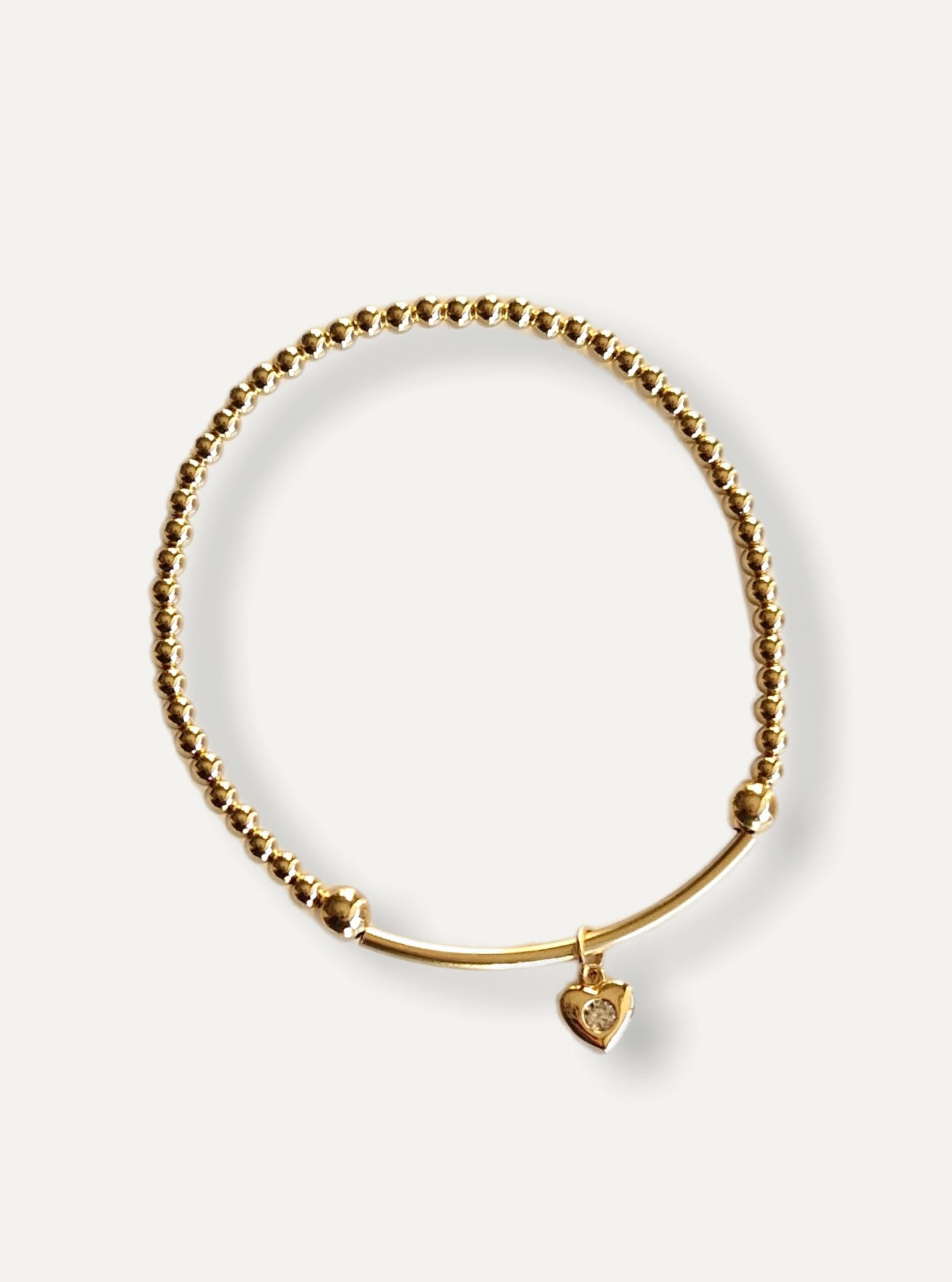 Gold Bobble Bar Bracelet - Gold & Crystal Heart Charm