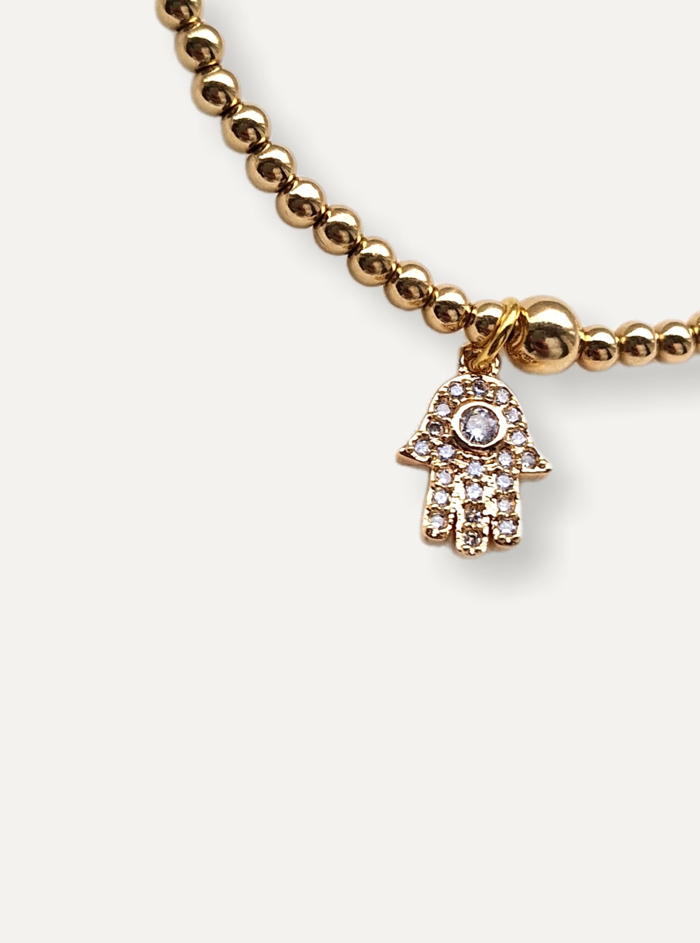 Gold Bobble Bracelet - Crystal Hamsa