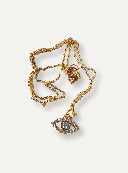 Gold Necklace - Gold Crystal Eye