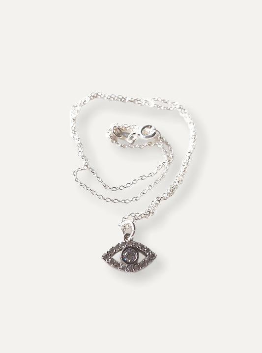 Silver Necklace - Silver Crystal Eye