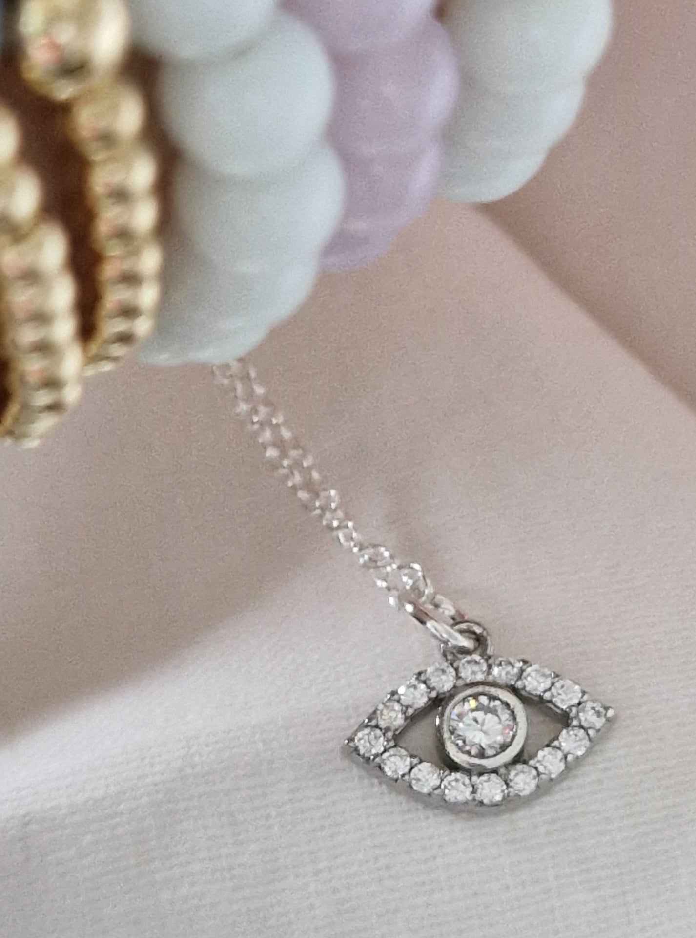 Silver Necklace - Silver Crystal Eye