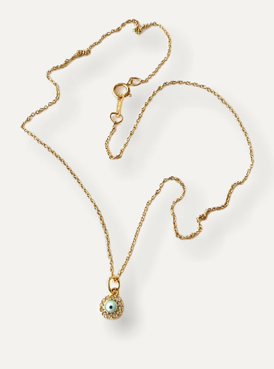 Gold Necklace - Aqua Crystal Eye