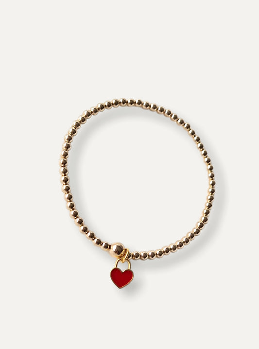 Gold Bobble Bracelet - Red Heart