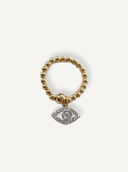 Gold Bobble Ring - Crystal Eye