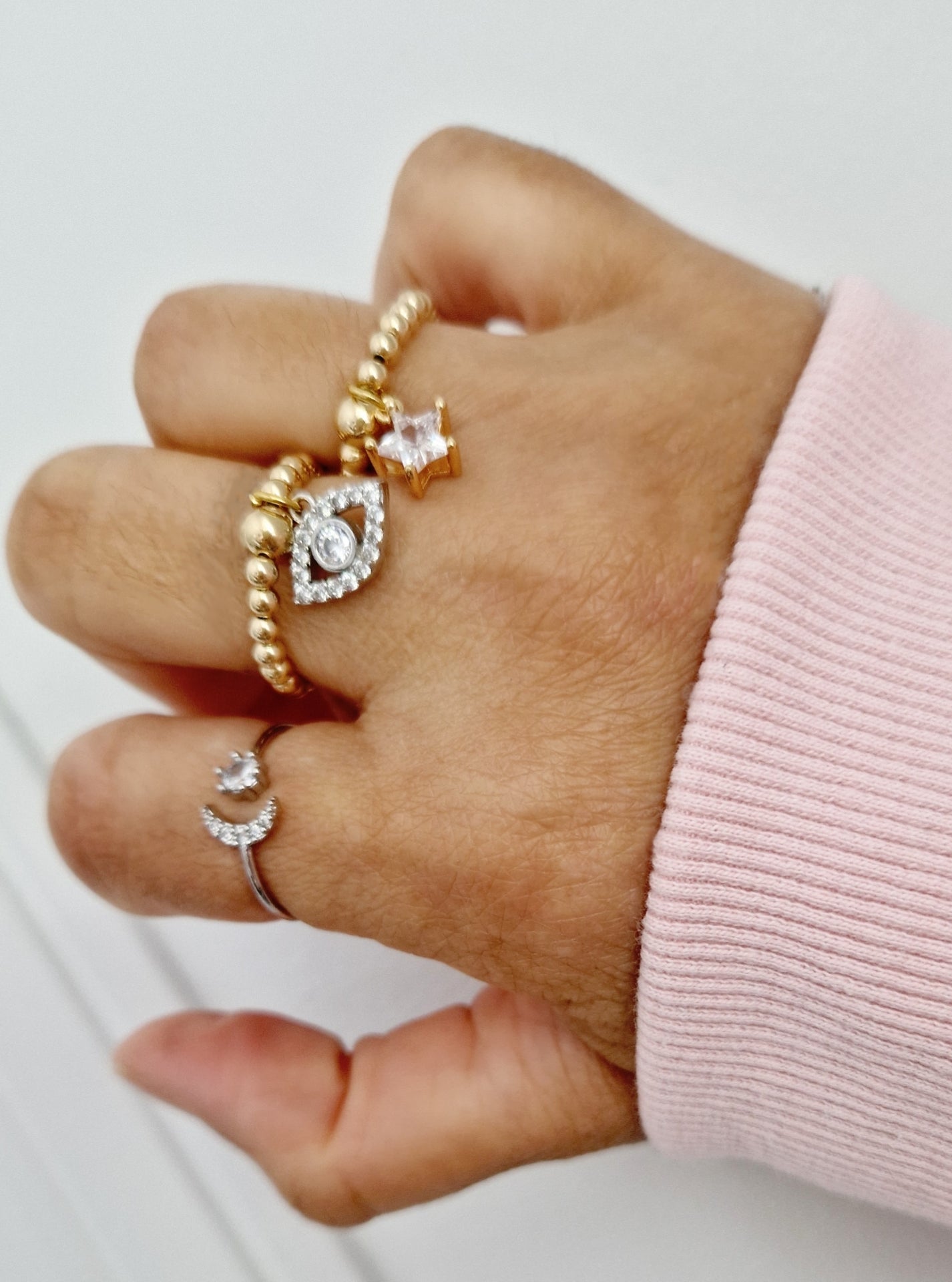Gold Bobble Ring - Crystal Star