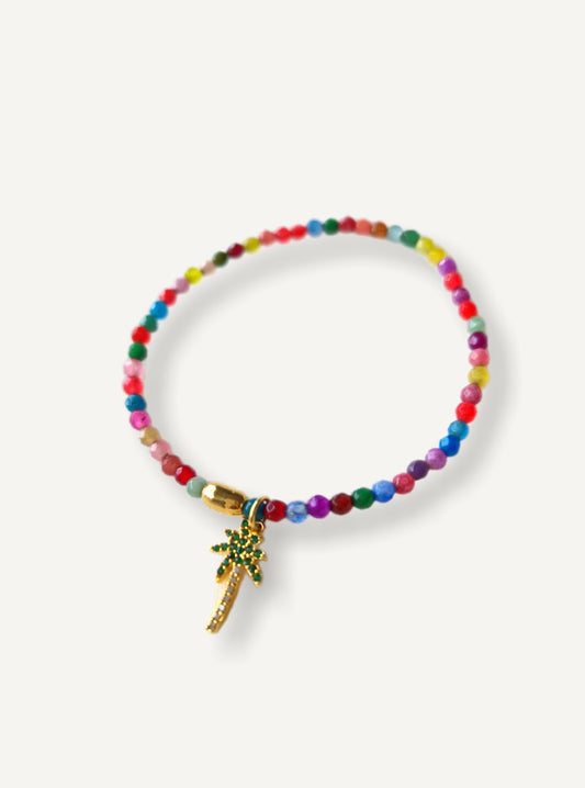 Gold & Rainbow Bead Palm Tree Bracelet