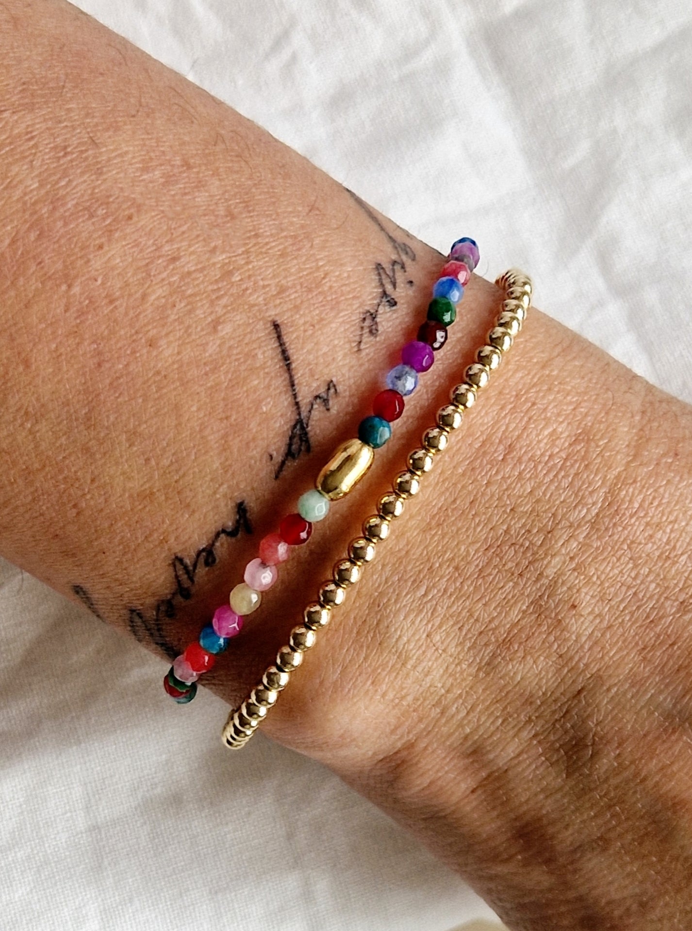 Gold & Rainbow Bead Bracelet