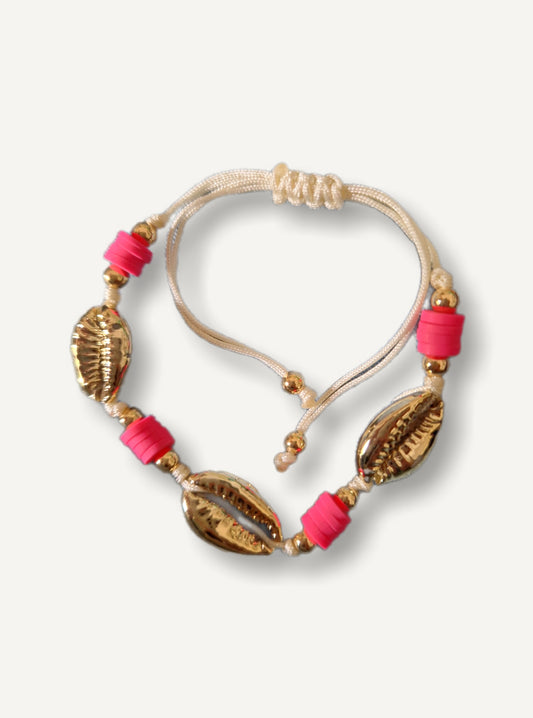Neon Pink & Gold Shell Bracelet