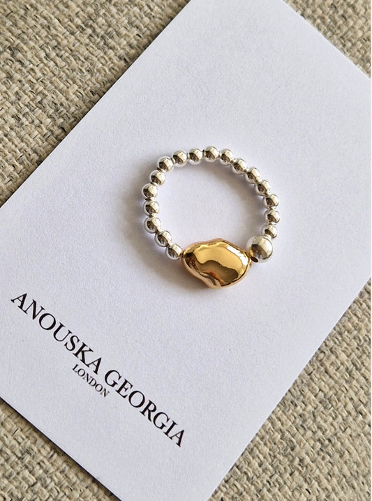 Silver Bobble Ring- Gold Nugget