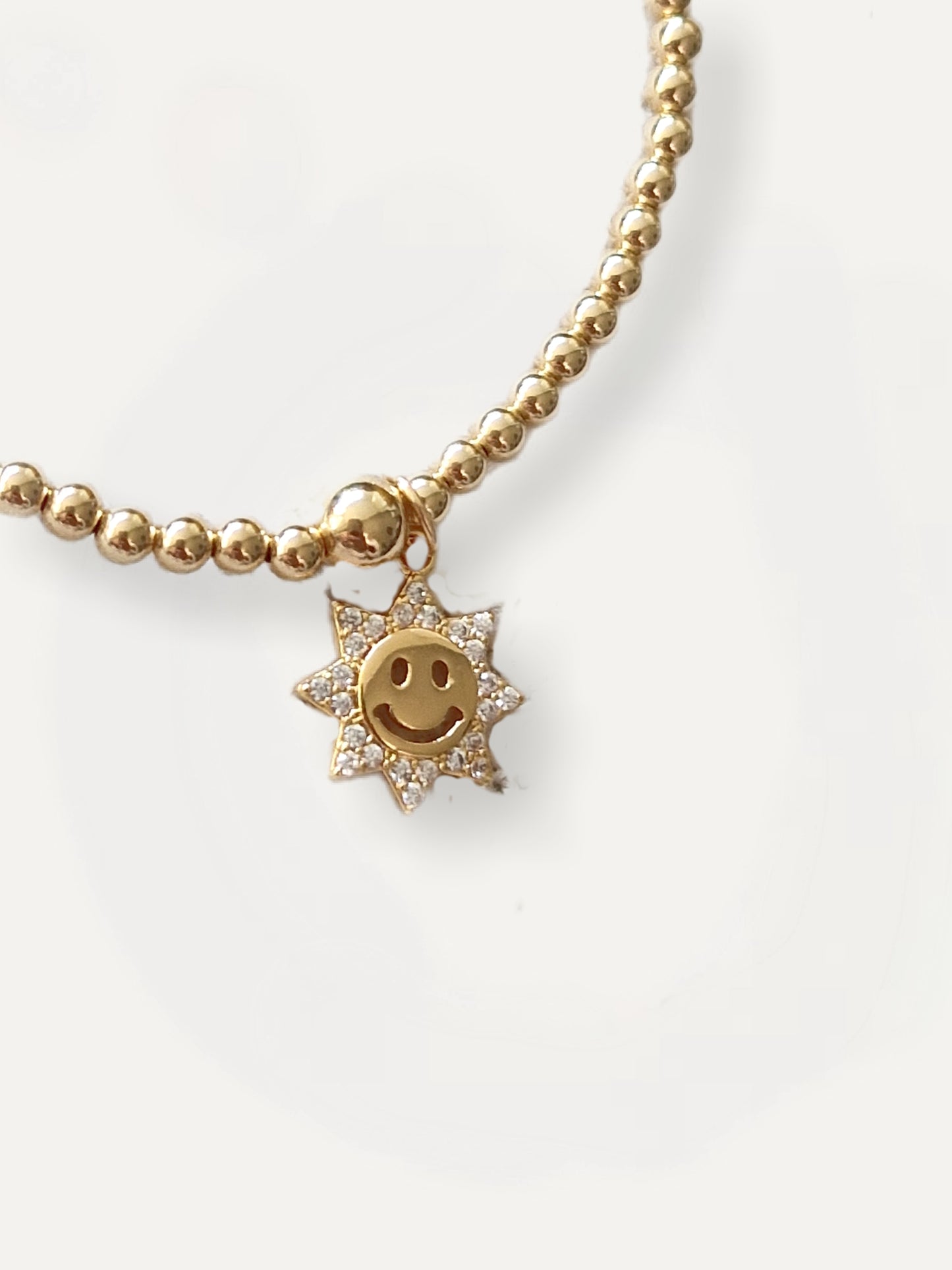 Gold Bobble Bracelet - Gold & Crystal Happy Sun