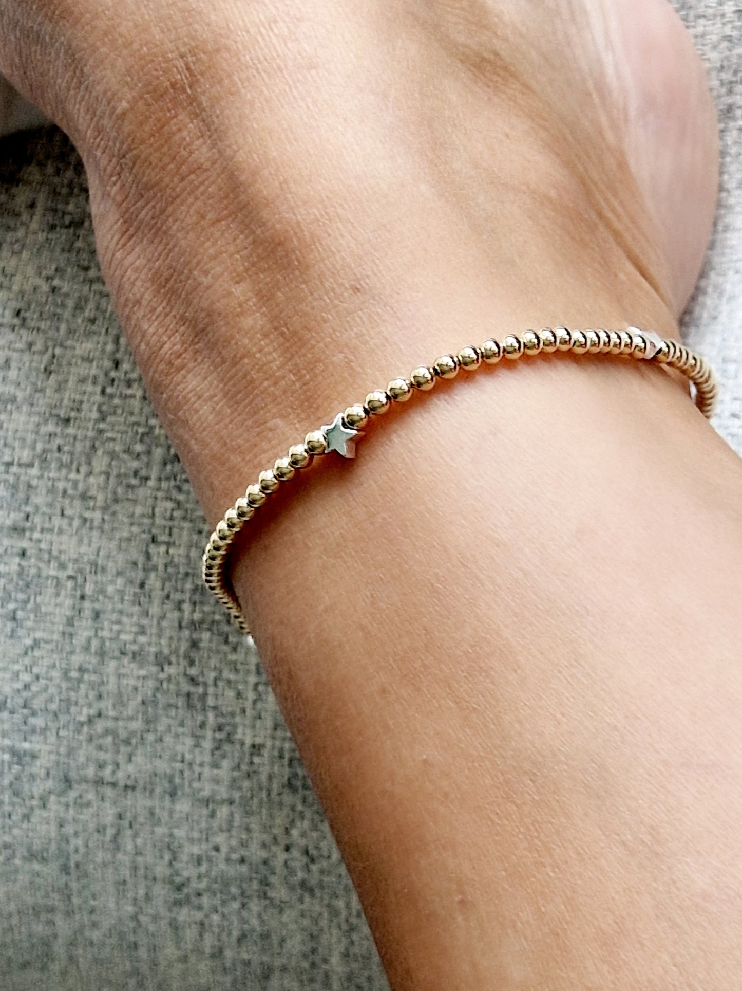 Gold Bobble Anklet with Silver Moon & Stars