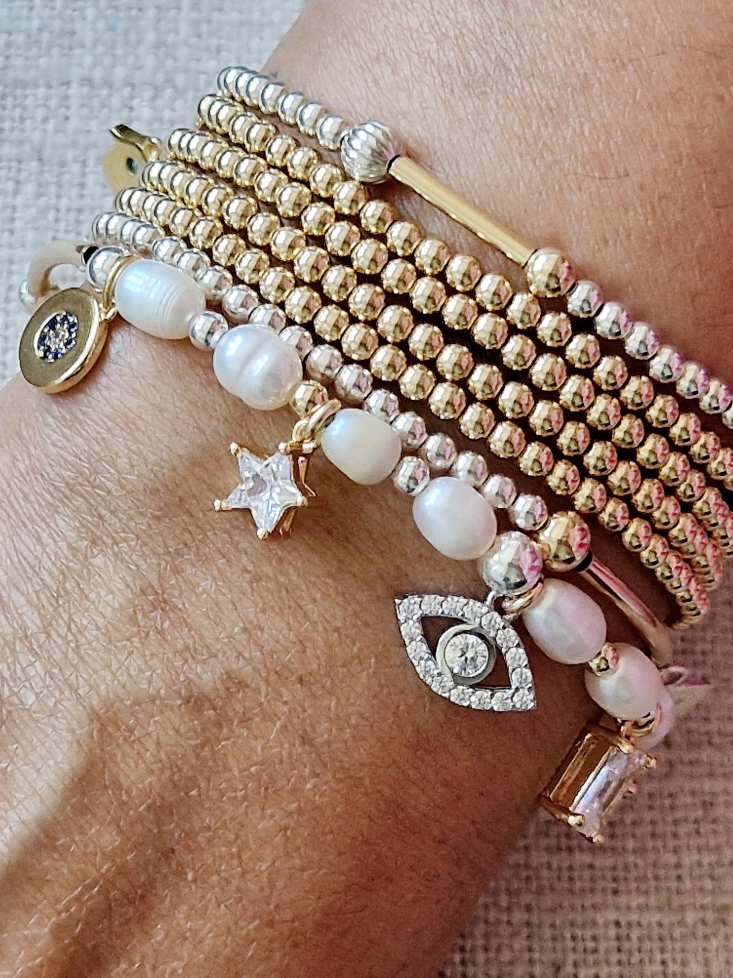 Gold Bobble Bracelet - 8 Gold & Crystal Charms
