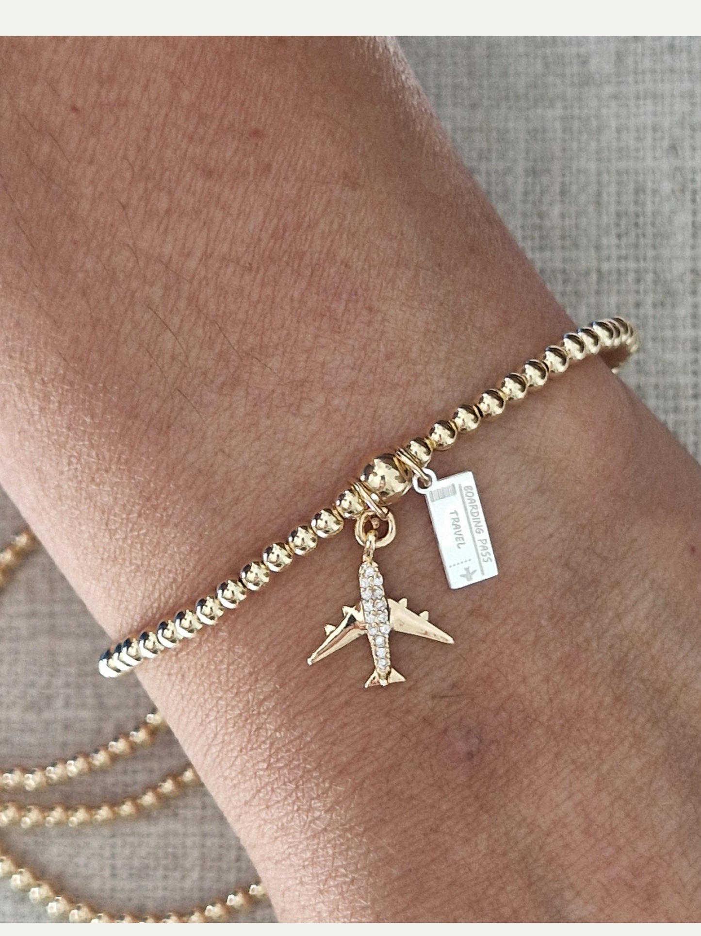 Gold Bobble Bracelet - Gold & Silver 'Travel' Charms