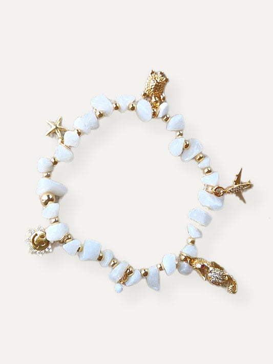 Gold Gemstone Bracelet-  Travel Charms