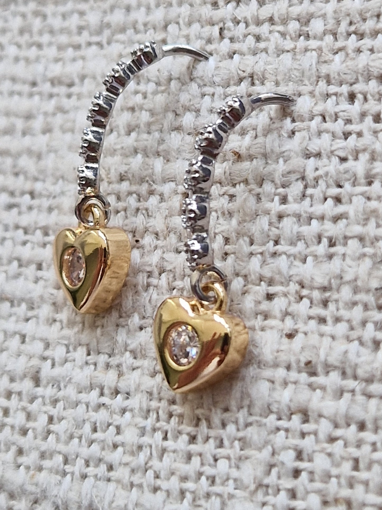 Crystal Hook Earring - Gold Heart