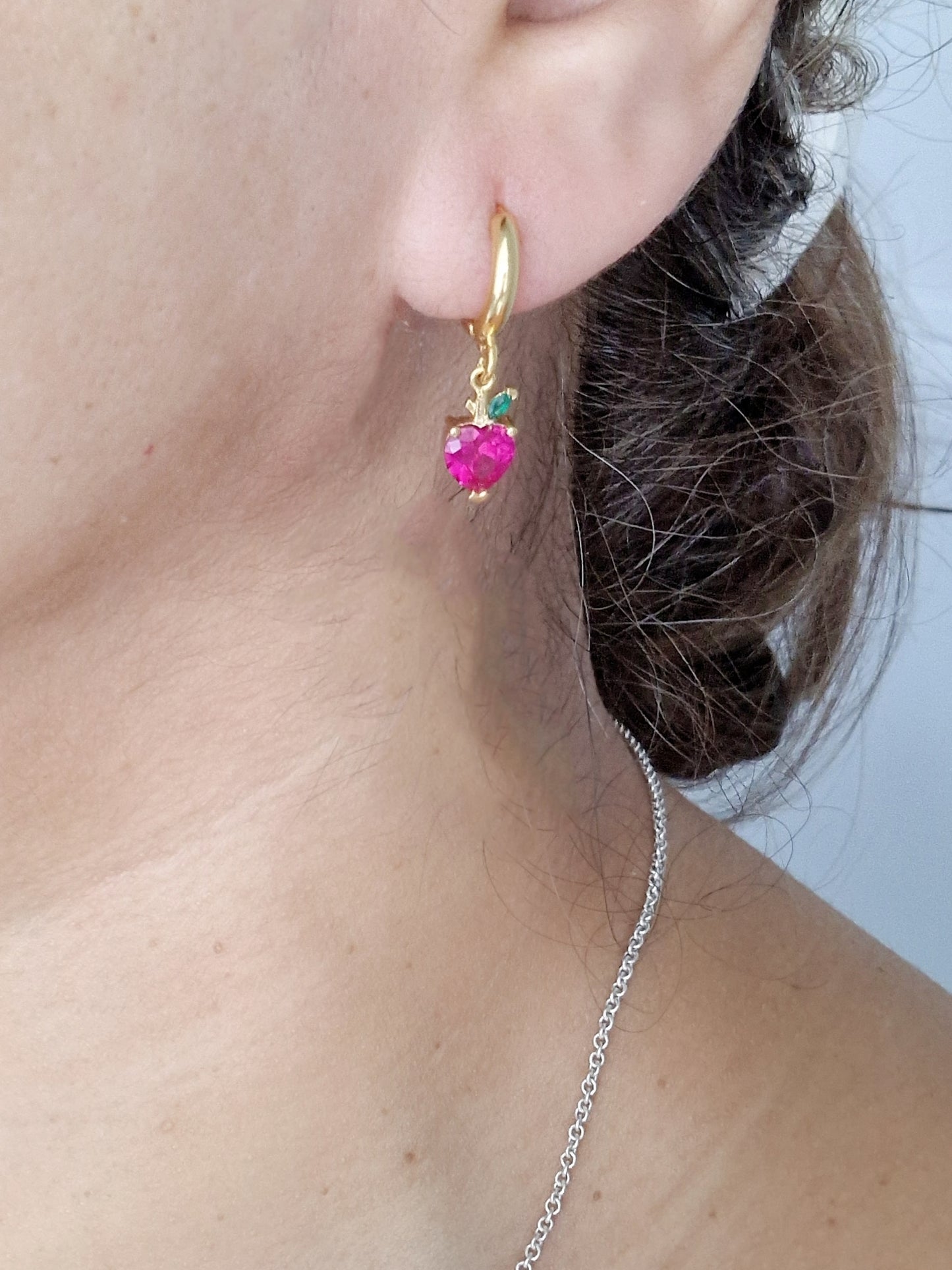 Gold & Crystal Cherry Huggie Earrings