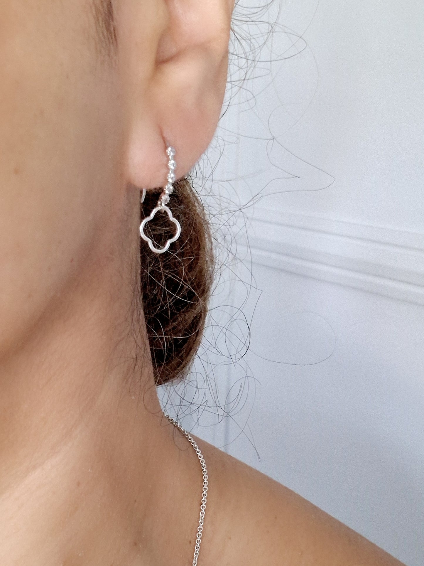 Crystal Hook Earring - Silver Clover