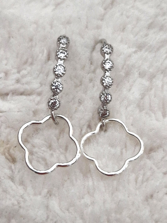 Crystal Hook Earring - Silver Clover