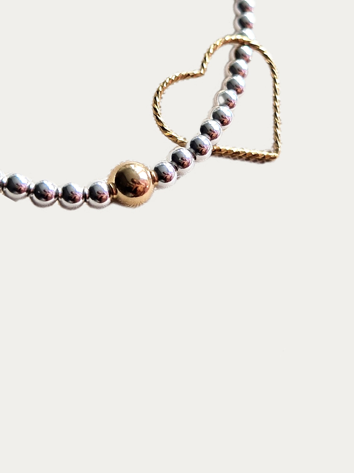 Silver Bobble Bracelet - Gold Floating Heart