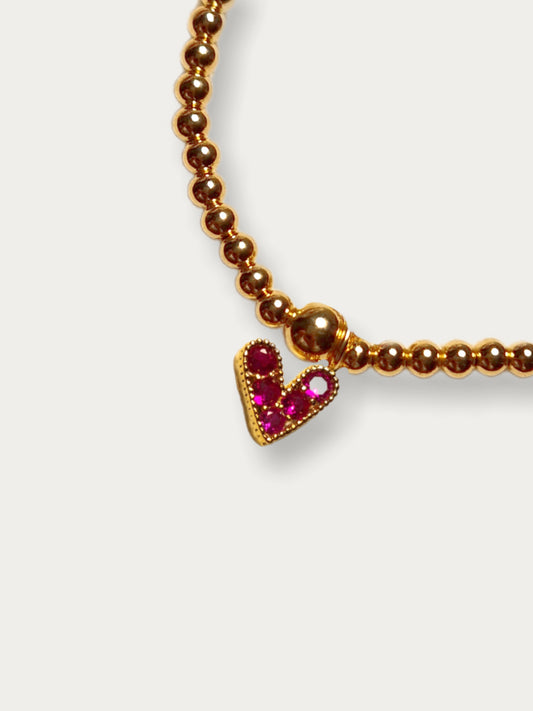 Gold Bobble Bracelet- 'Crystal Heart (various colours)
