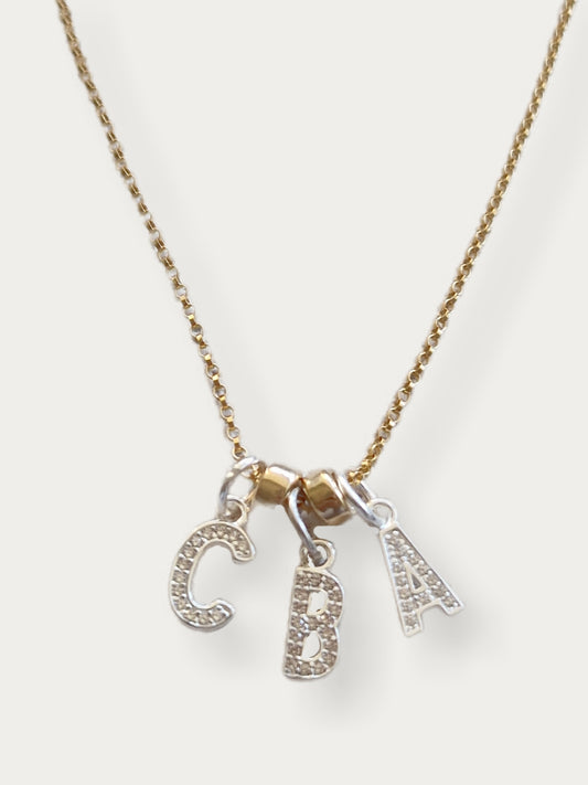 Gold Necklace - Silver Crystal Initials