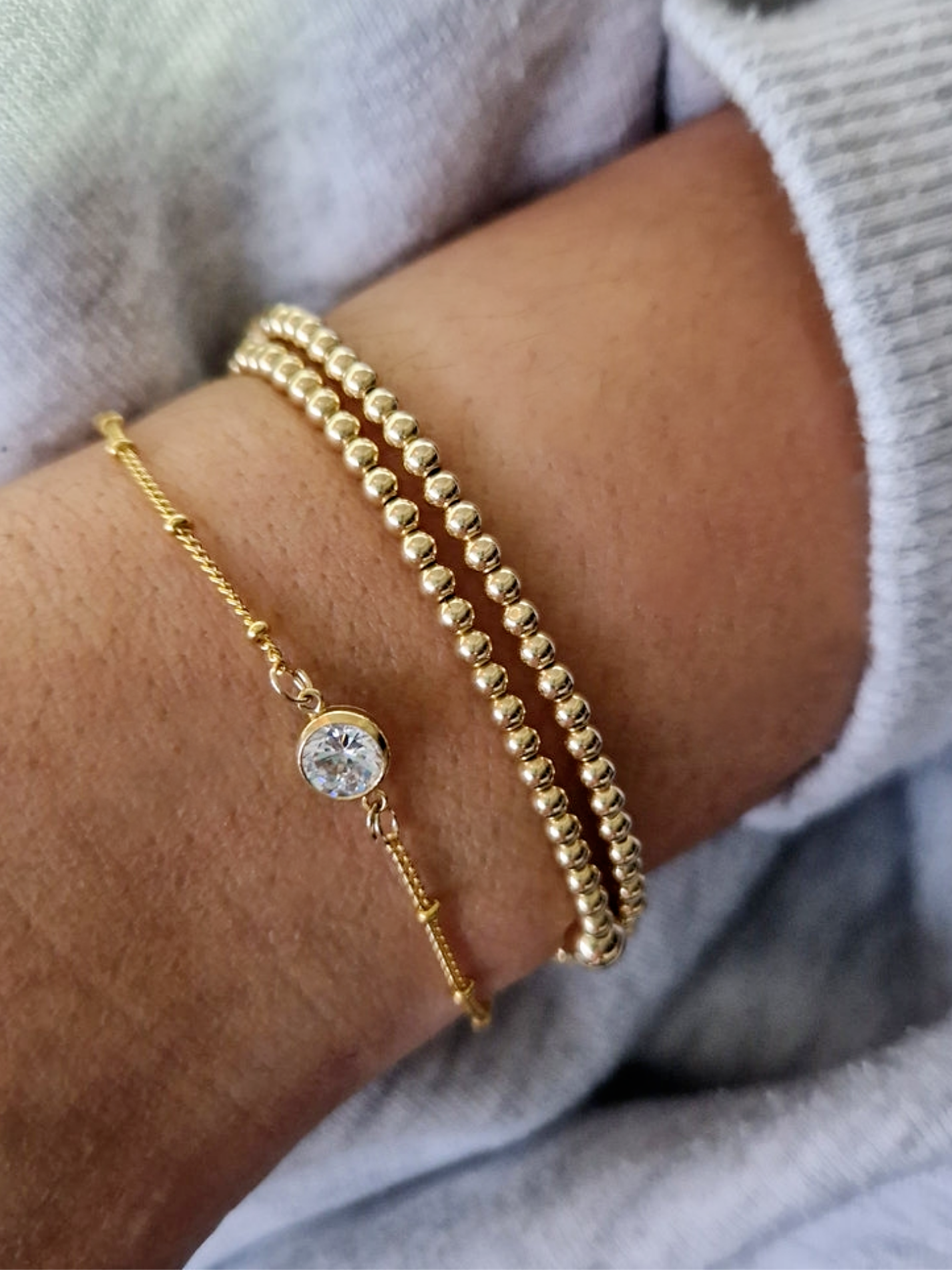 Gold Chain Bracelet-Clear Crystal