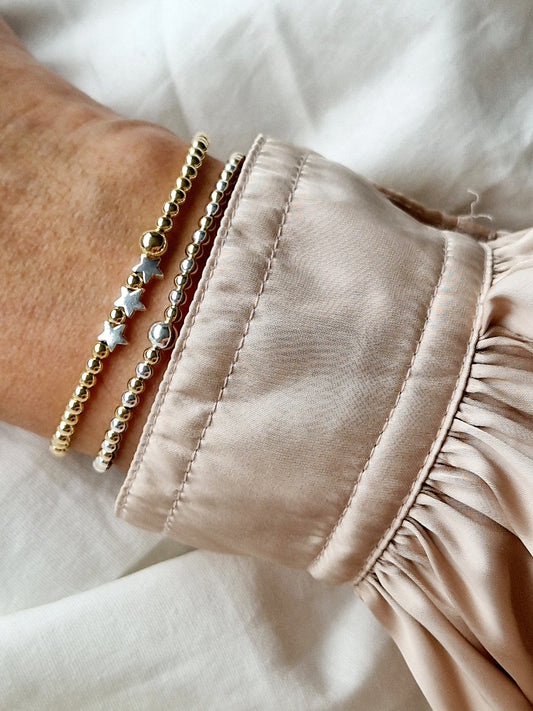 Gold Bobble Bracelet - Silver Star Beads