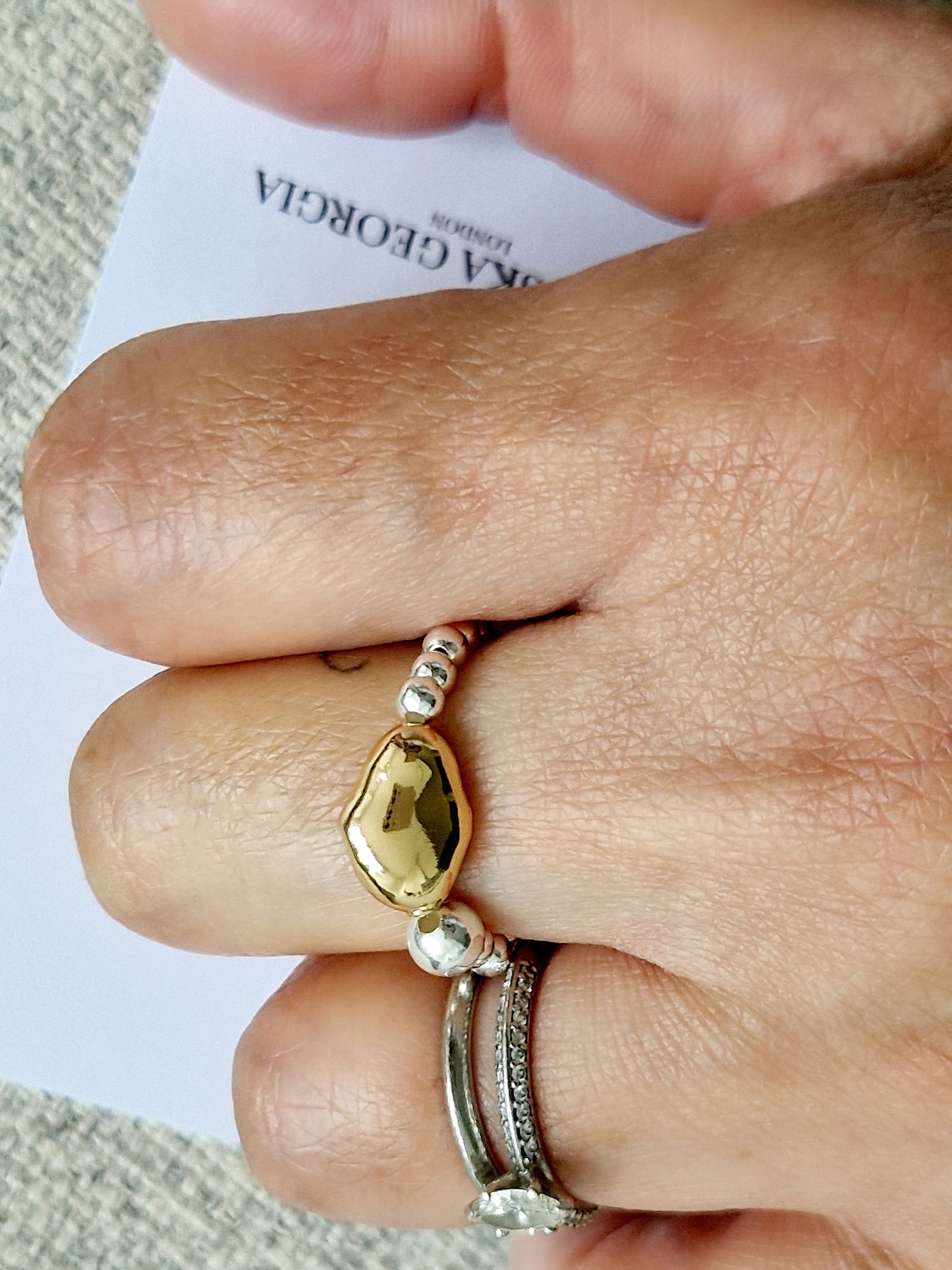 Silver Bobble Ring- Gold Nugget