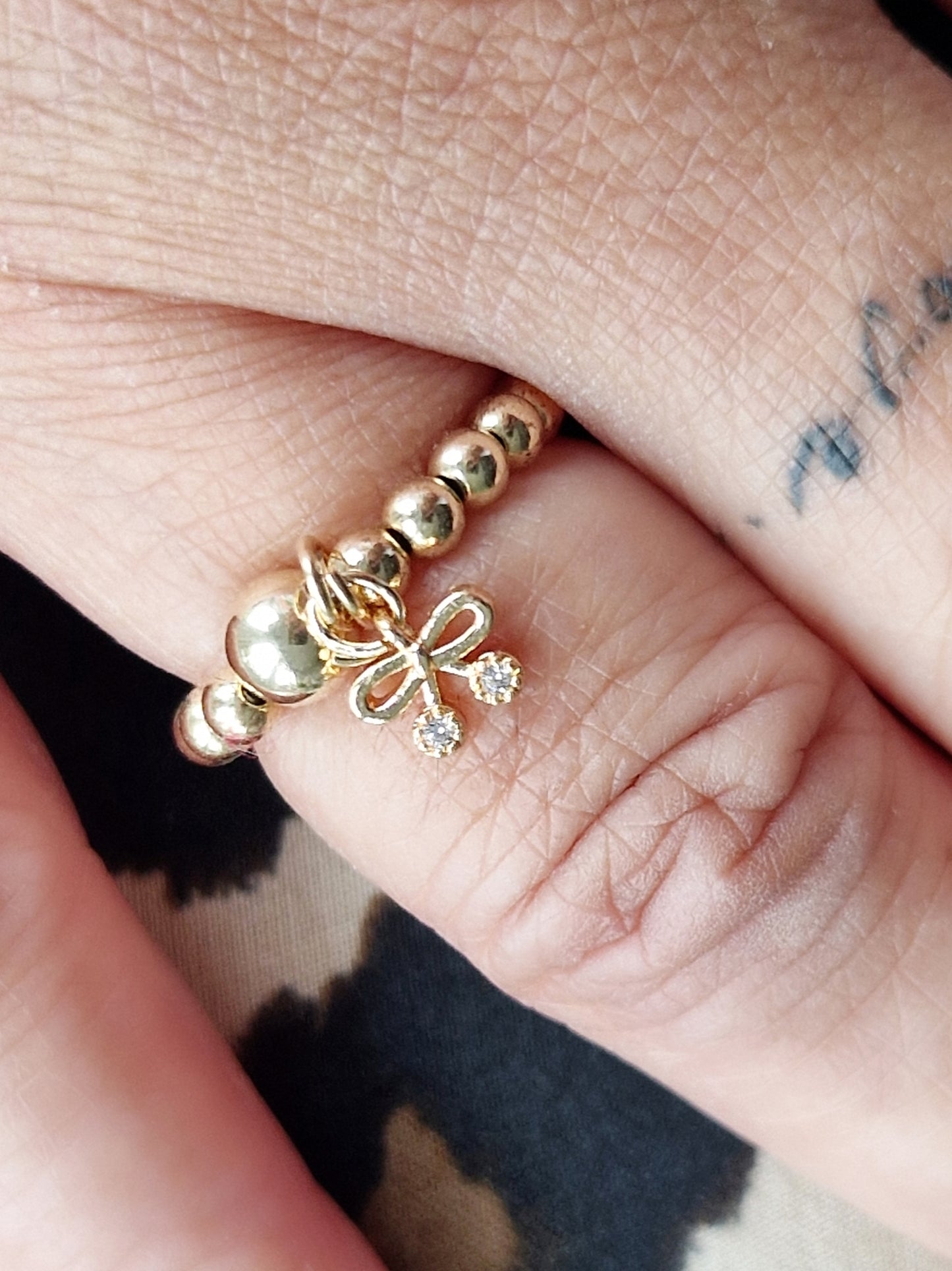 Gold Bobble Ring - Tiny Bow