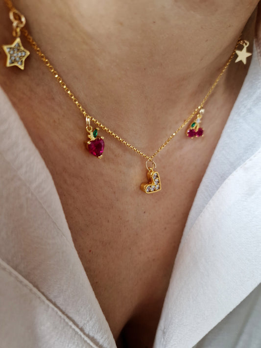 Charm Necklace - Gold & Colourful Charms