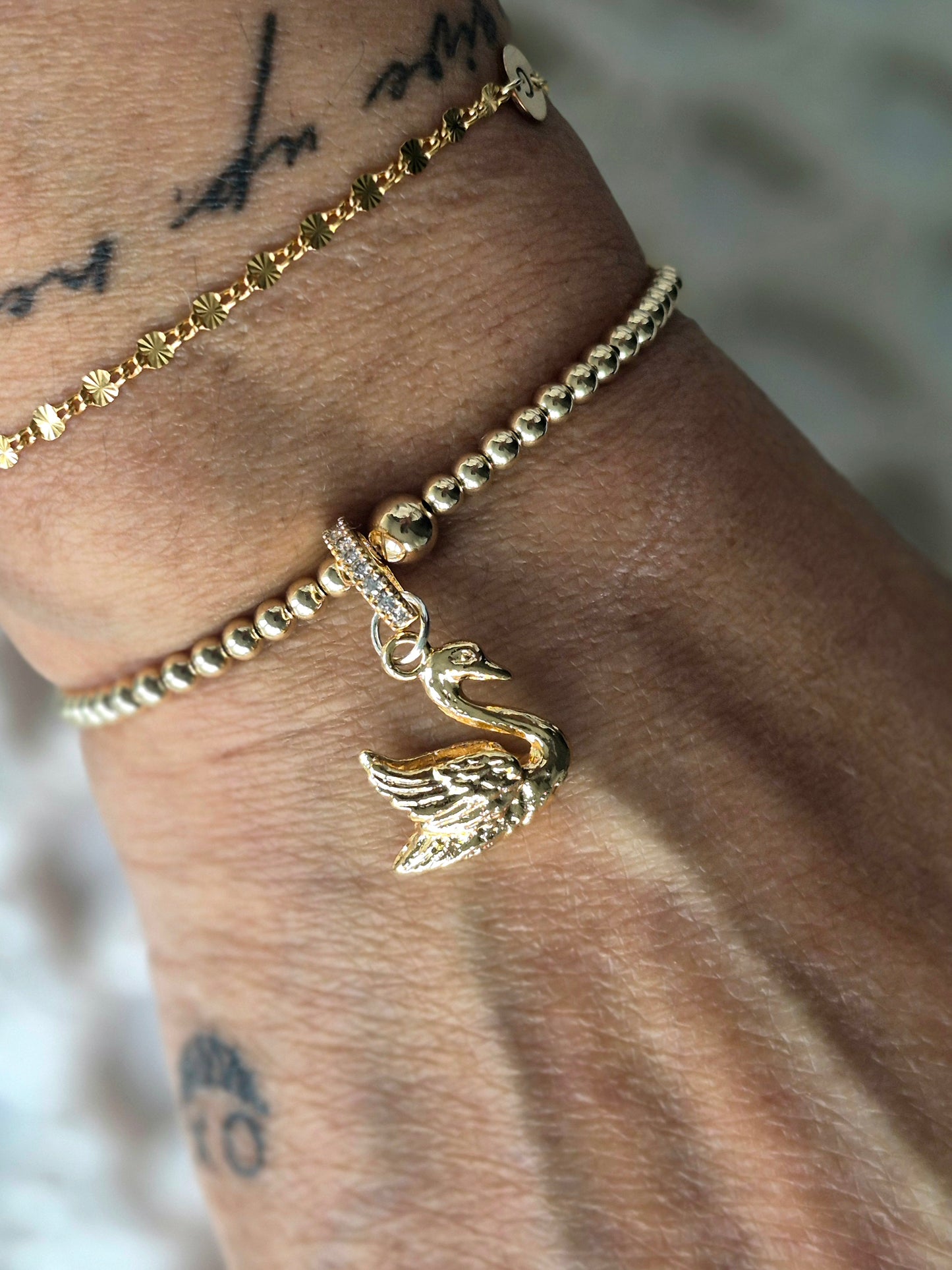 Gold Bobble Crystal Charm Hanger - Swan