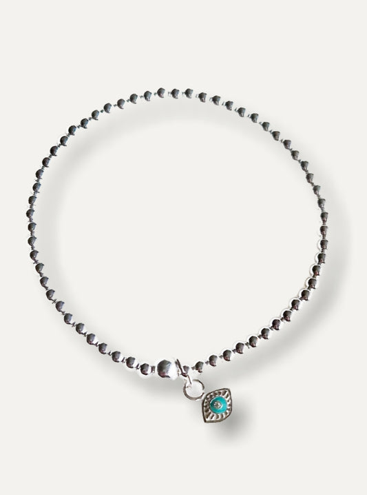 Silver Bobble Bracelet - Turquoise Eye