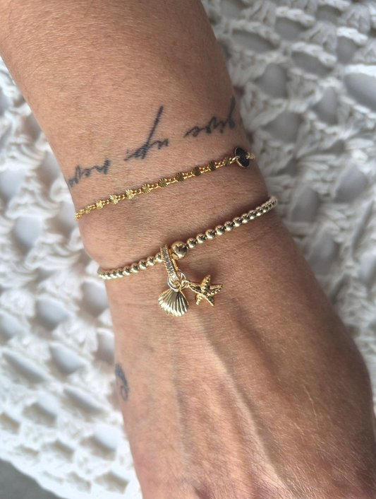 Gold Bobble Crystal Charm Hanger - Shell & Starfish