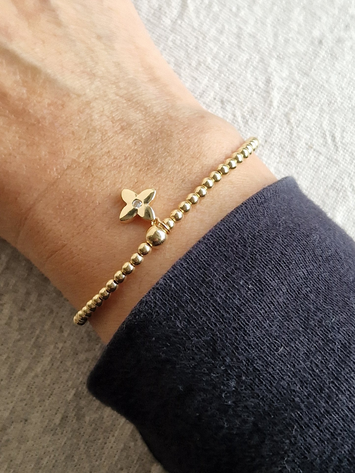Gold Bobble Bracelet - Gold Crystal Flower