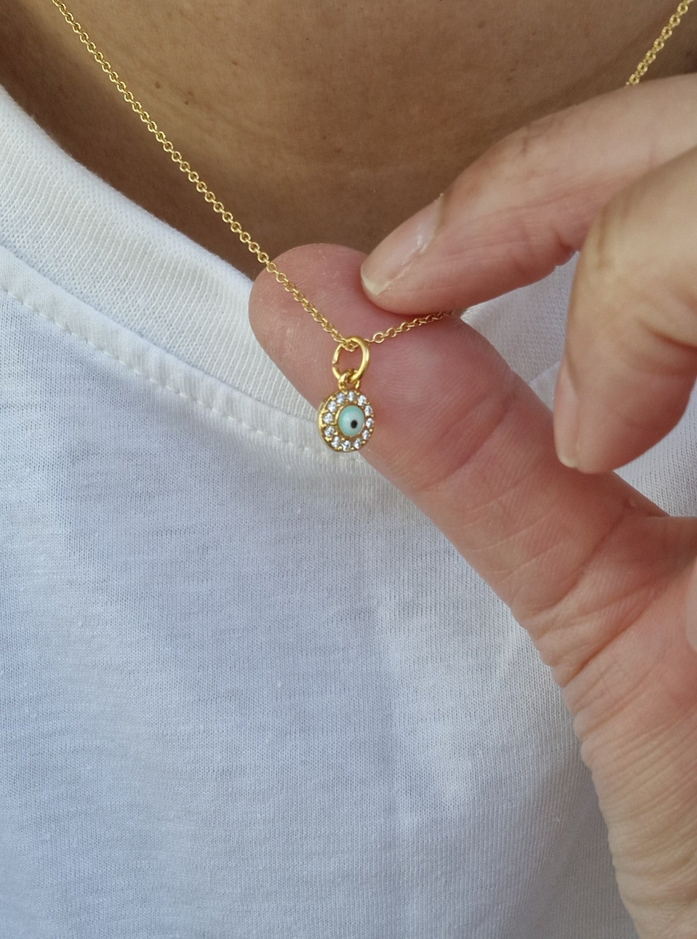 Gold Necklace - Aqua Crystal Eye
