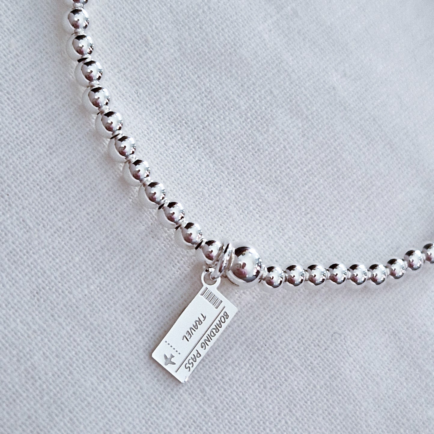 Silver Bobble Bracelet - Plane Ticket Charm