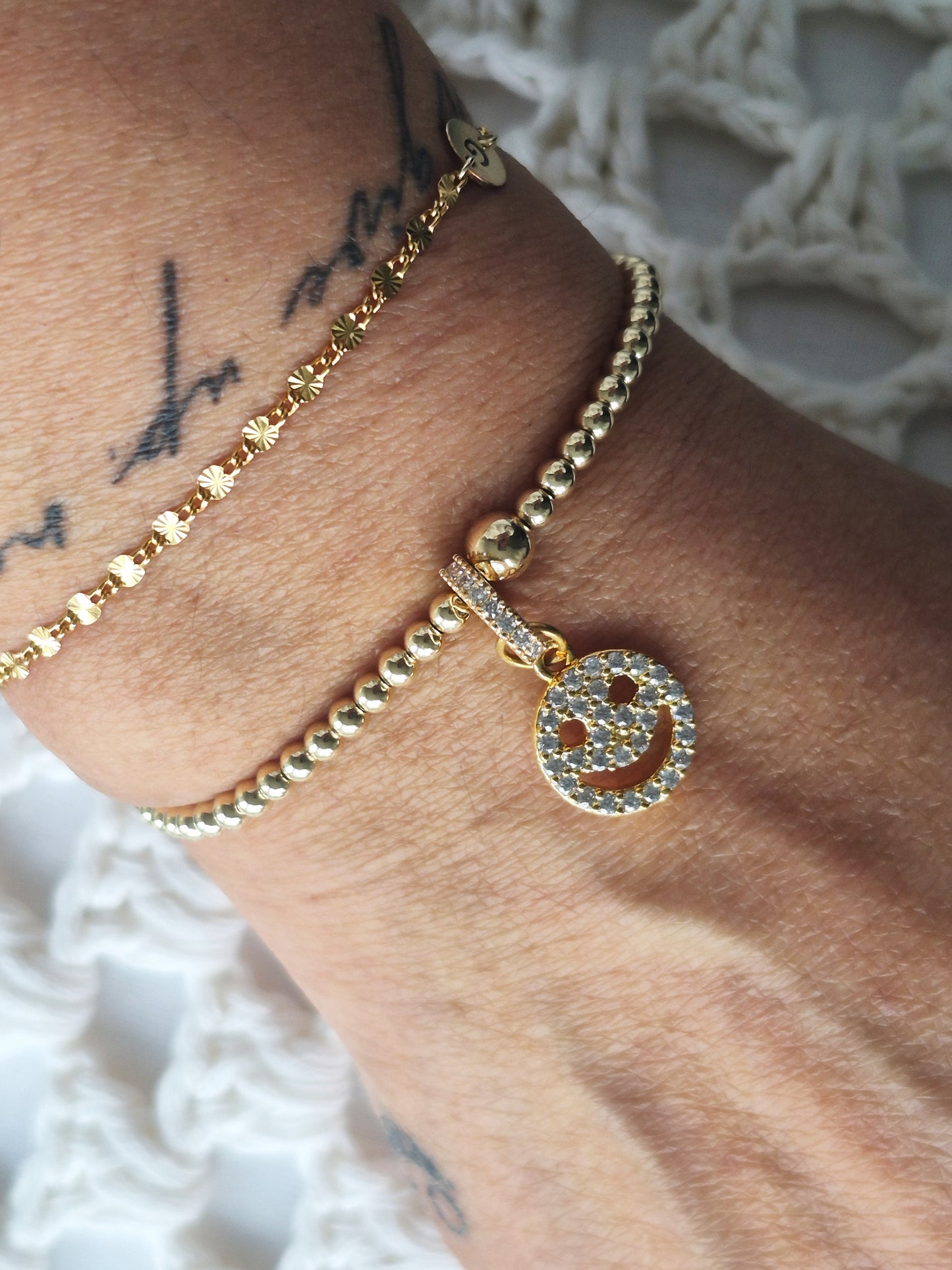 Gold Bobble Crystal Charm Hanger - Crystal Smile