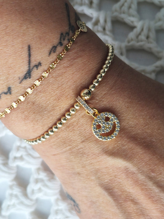 Gold Bobble Crystal Charm Hanger - Crystal Smile