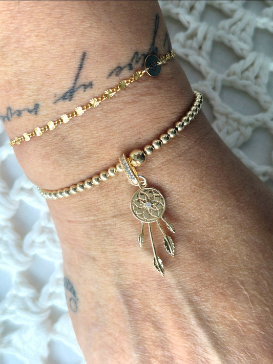 Gold Bobble Crystal Charm Hanger - Dreamcatcher