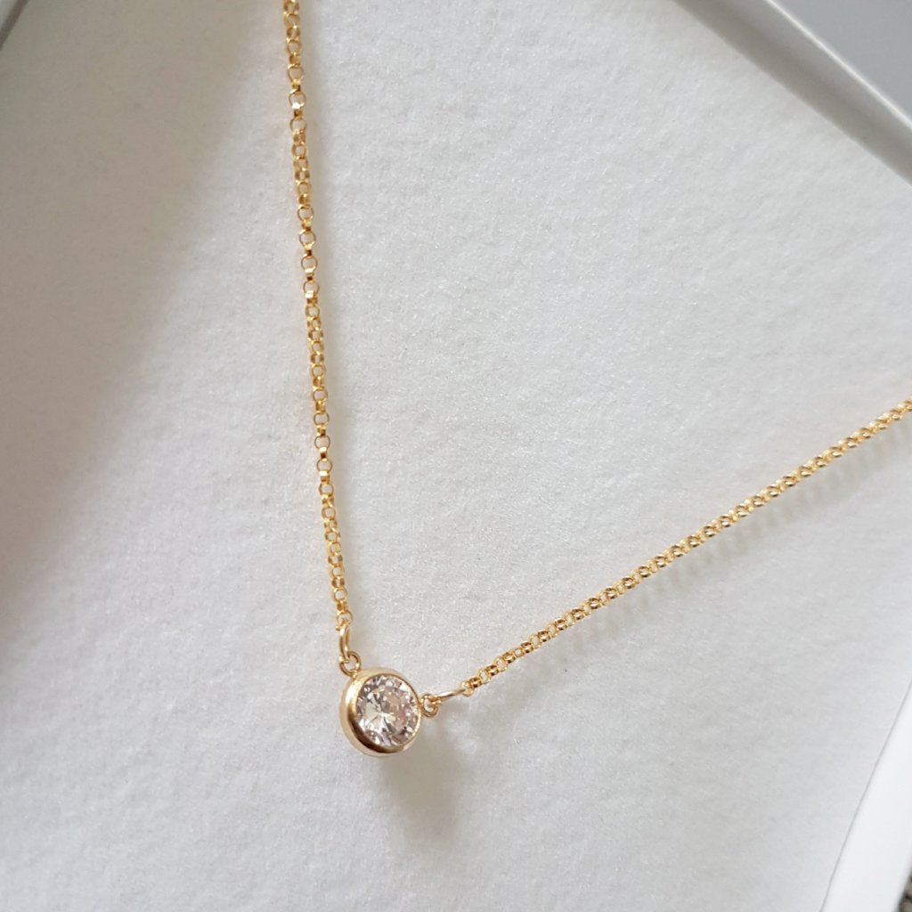 Gold Necklace - Crystal Pendant