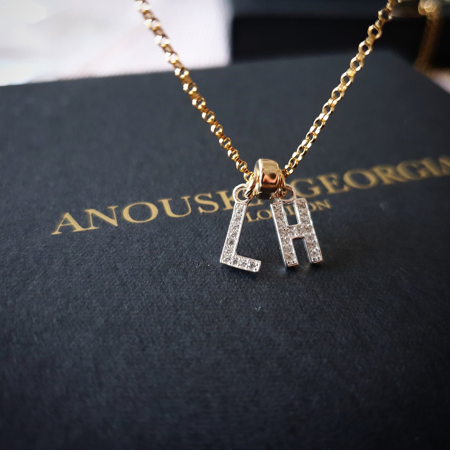 Gold Necklace - Silver Crystal Initials