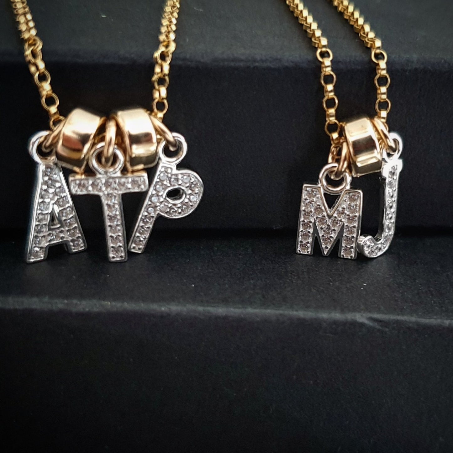 Gold Necklace - Silver Crystal Initials